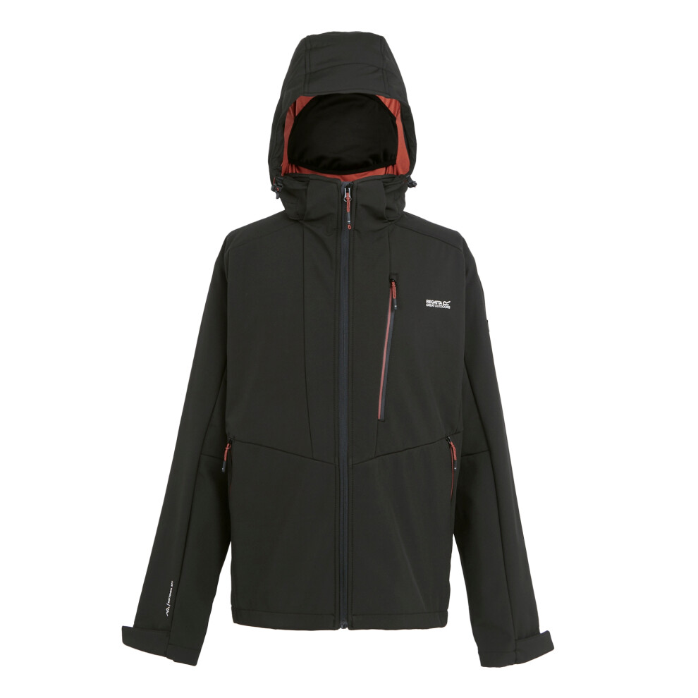 (L, Black/Red Ochre) Regatta Mens Hewitts X Colour Block Soft Shell Jacket