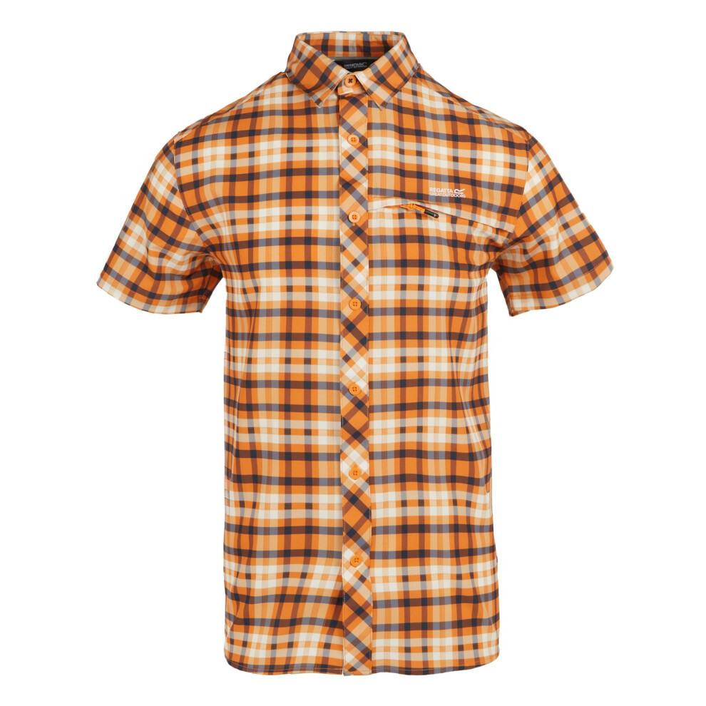 (L, Persimmon) Regatta Mens Checked Packaway Travel Shirt