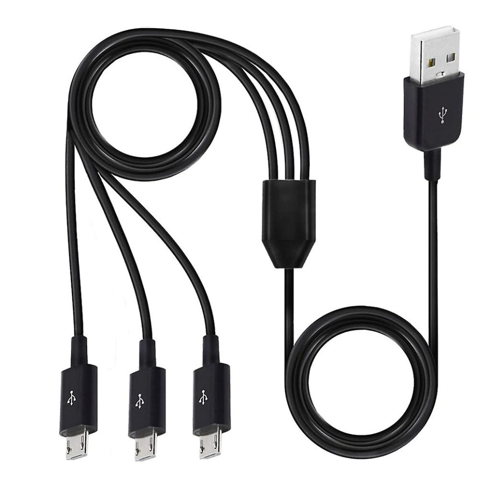 (Black) 3 In 1 Usb Male To Three Micro Usb Splitter Cable Data Sync Cord Copper Core Black