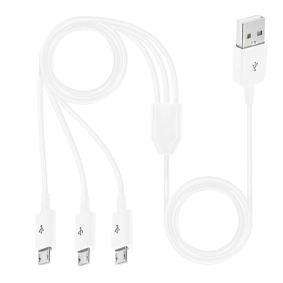 (White) 3 In 1 Usb Male To Three Micro Usb Splitter Cable Data Sync Cord Copper Core White