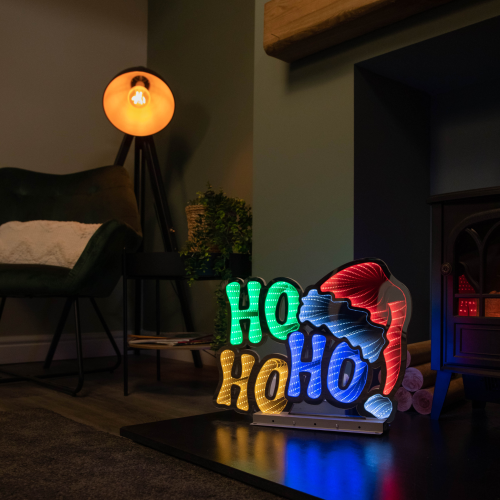 Snow Time 40cm Infinity Ho Ho Ho on Metal Base with Multi-Coloured LEDs 1