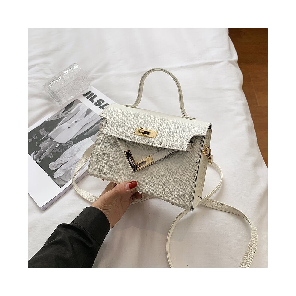 (White) Elegant Mini Kelly Bag For Women Trendy Pu Leather Handheld And Shoulder Bag Ideal For Daily Wear