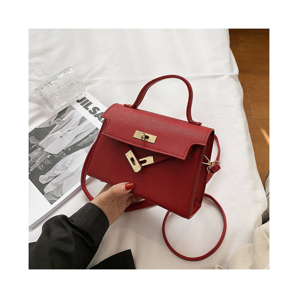 (Red) Elegant Mini Kelly Bag For Women Trendy Pu Leather Handheld And Shoulder Bag Ideal For Daily Wear