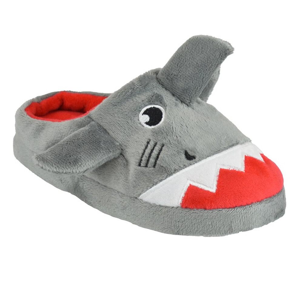 (UK 11-12) Kids 3D Shark Plush Fleece Mule Slippers