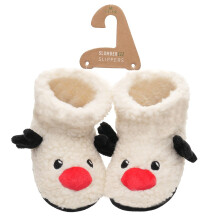 (UK Childs 8) Baby & Toddler Reindeer Fleece Slipper Booties
