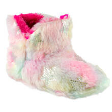 (UK 11-12) Glitter Stars Rainbow Faux Fur Slipper Boots