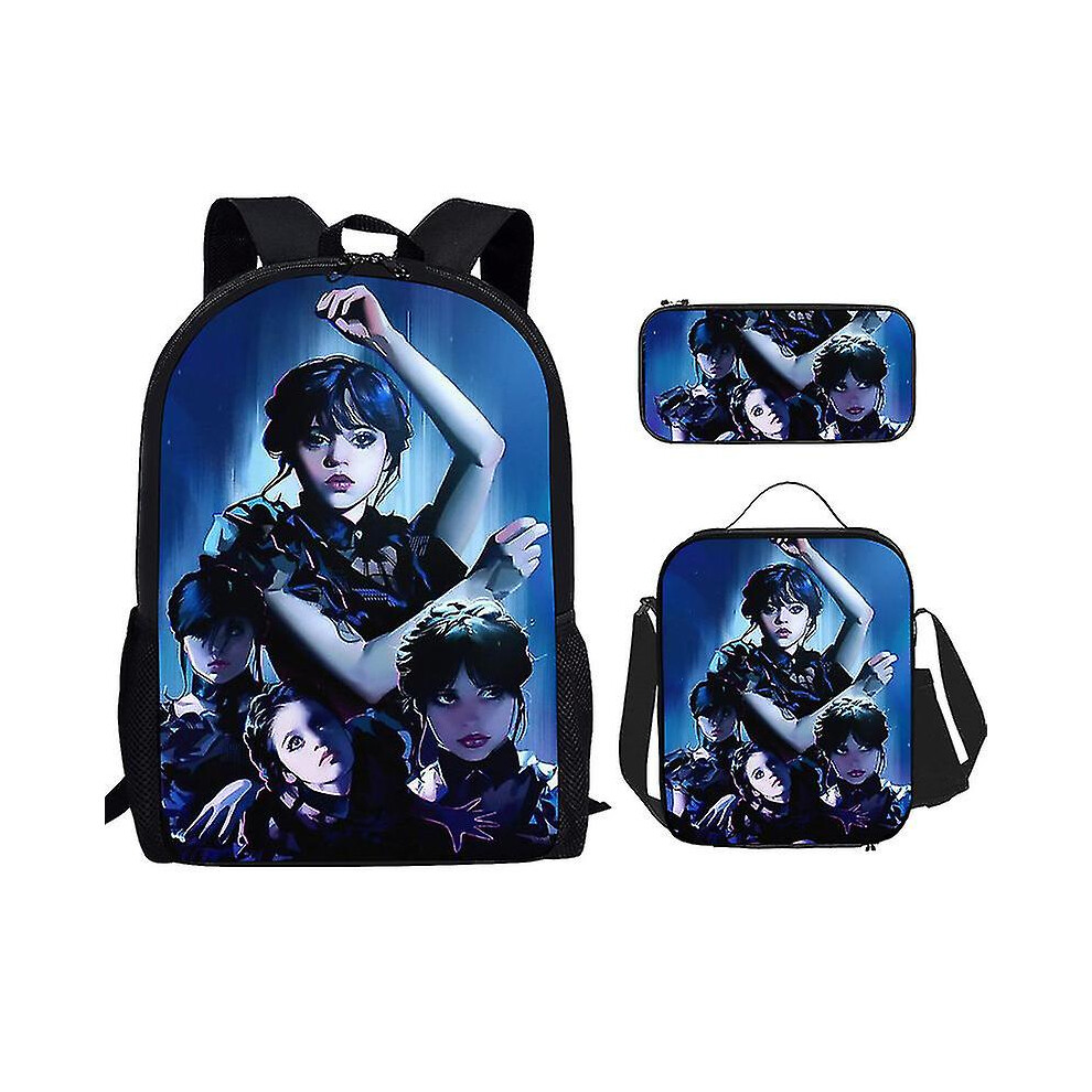 3-piece Set Wednesday Adams Schoolbag Backpack  pencil Bag  small Satchel Set