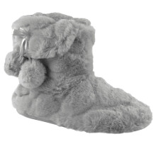 (UK 9-10) Girls Grey Textured Faux Fur Slipper Boots