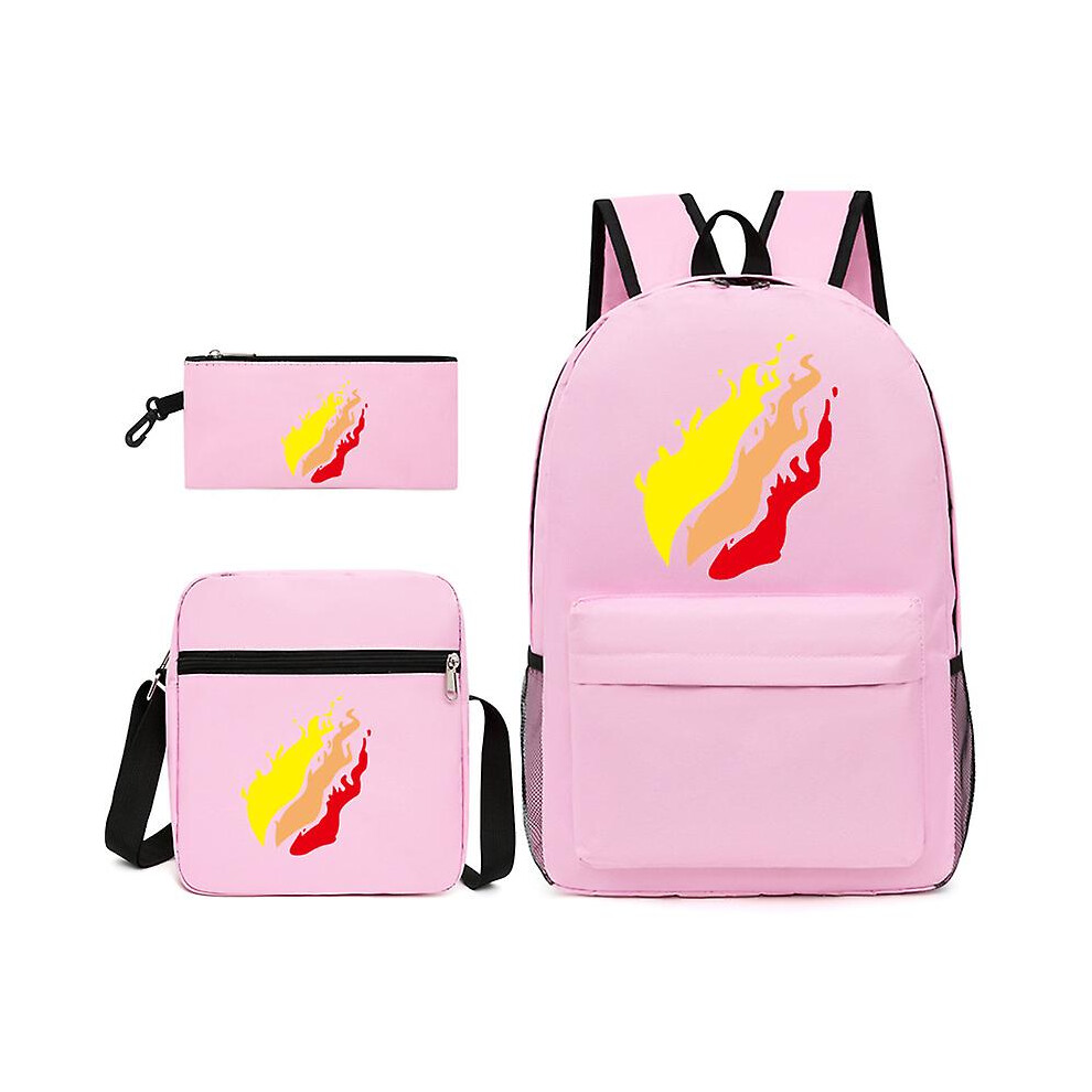 (Pink) Leisure Prestonplayz Student Schoolbag Backpack Small Shoulder Bag Pen Bag Three-piece Set