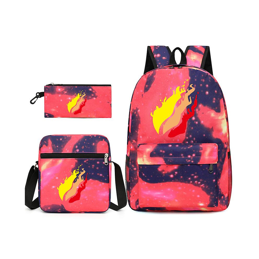 (Red) Leisure Prestonplayz Student Schoolbag Backpack Small Shoulder Bag Pen Bag Three-piece Set