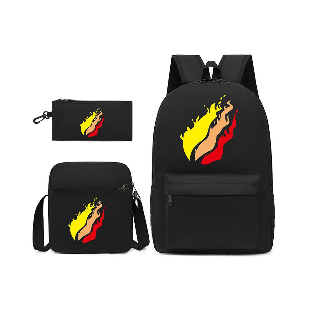 (Black) Leisure Prestonplayz Student Schoolbag Backpack Small Shoulder Bag Pen Bag Three-piece Set
