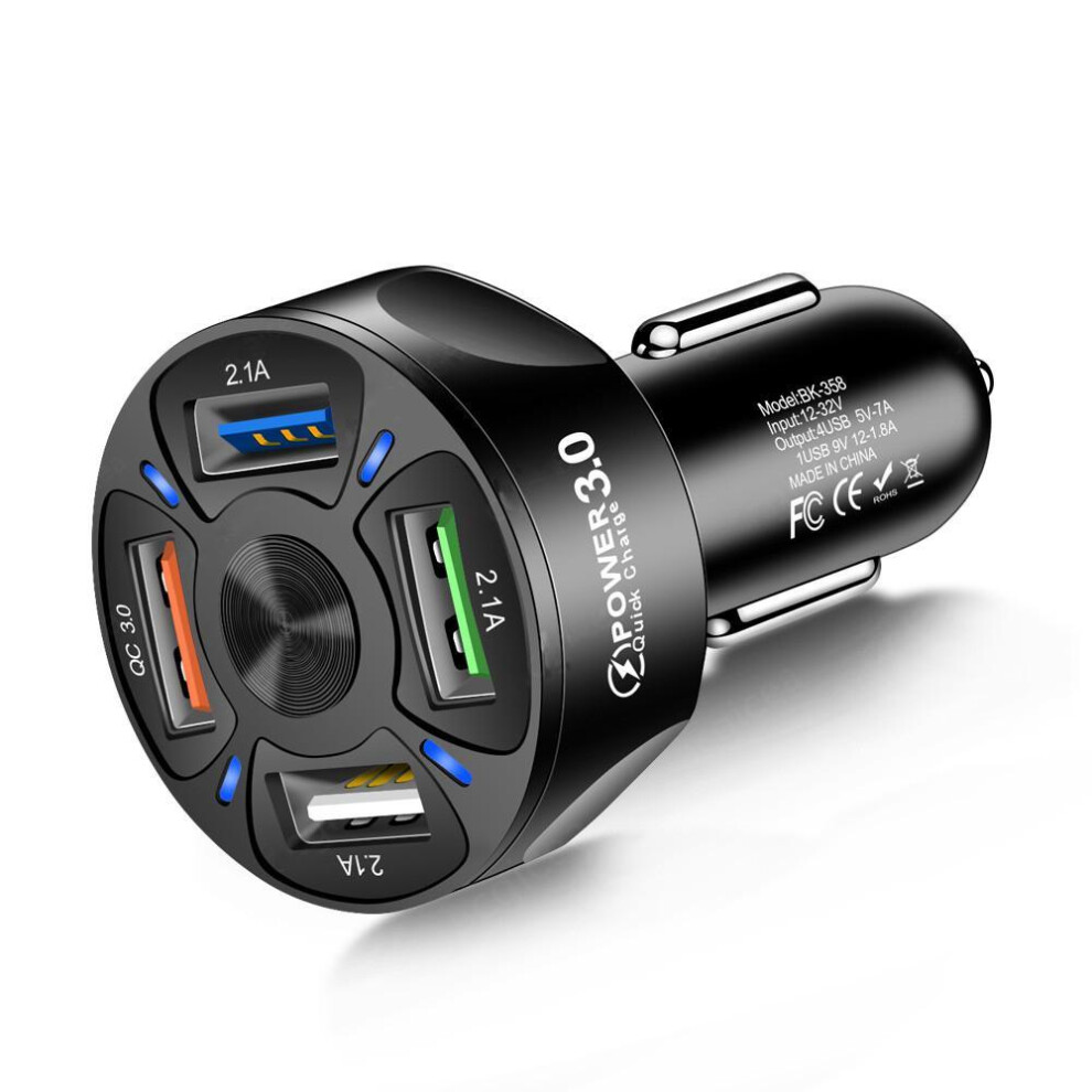 (Black) VAORLO Universal Car Charger For Phone Quick Charge 3.0 Fast Charging in car 4 Port USB Phone Charger For Samsung S9 S10 iPhone 11 Pro