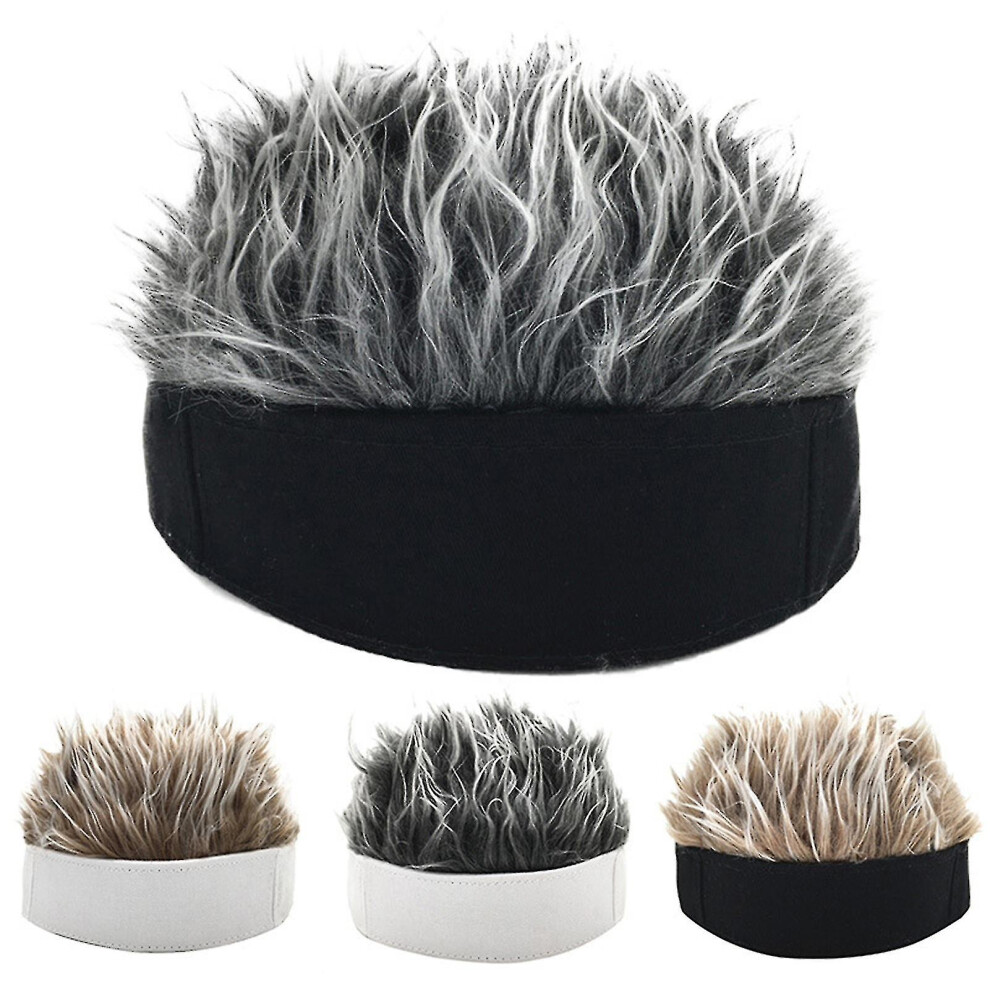 (White Gray) Men Retro Short Wig Headband Hip Hop Hooligan Cap Beanie Cosplay Fake Hair Hat