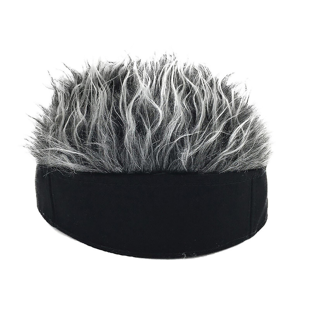 (Black Grey) Men Retro Short Wig Headband Hip Hop Hooligan Cap Beanie Cosplay Fake Hair Hat