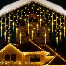 (Warm white) 3.5M 96 LED Icicle Hanging Curtain Window Light Fairy String Xmas Home Decors