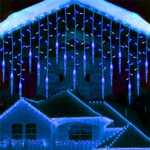 (Blue) 3.5M 96 LED Icicle Hanging Curtain Window Light Fairy String Xmas Home Decors