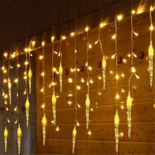 (Warm white) 3.5M 96 LED Icicle Hanging Curtain Window Light Fairy String Xmas Home Decors