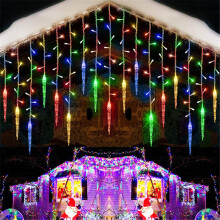(Colorful) 3.5M 96 LED Icicle Hanging Curtain Window Light Fairy String Xmas Home Decors