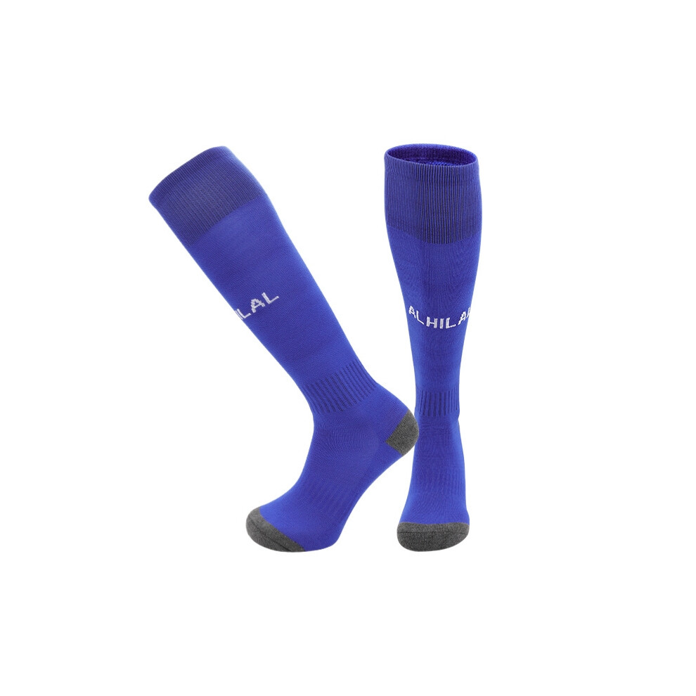 (ALHILAL Blue, Kids(EU30-36)) 24 - 25 Thickened bottom Long Socks Anti Slip for Kids Junior Football Training Activewear Socks Soccer Stocking