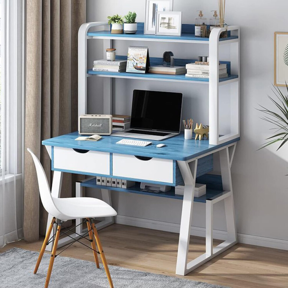 (Blue/White) Wooden Free Standing Study Writing Room Table Desk Shelves & Drawers Boys/Girls Kids Children Room Furniture
