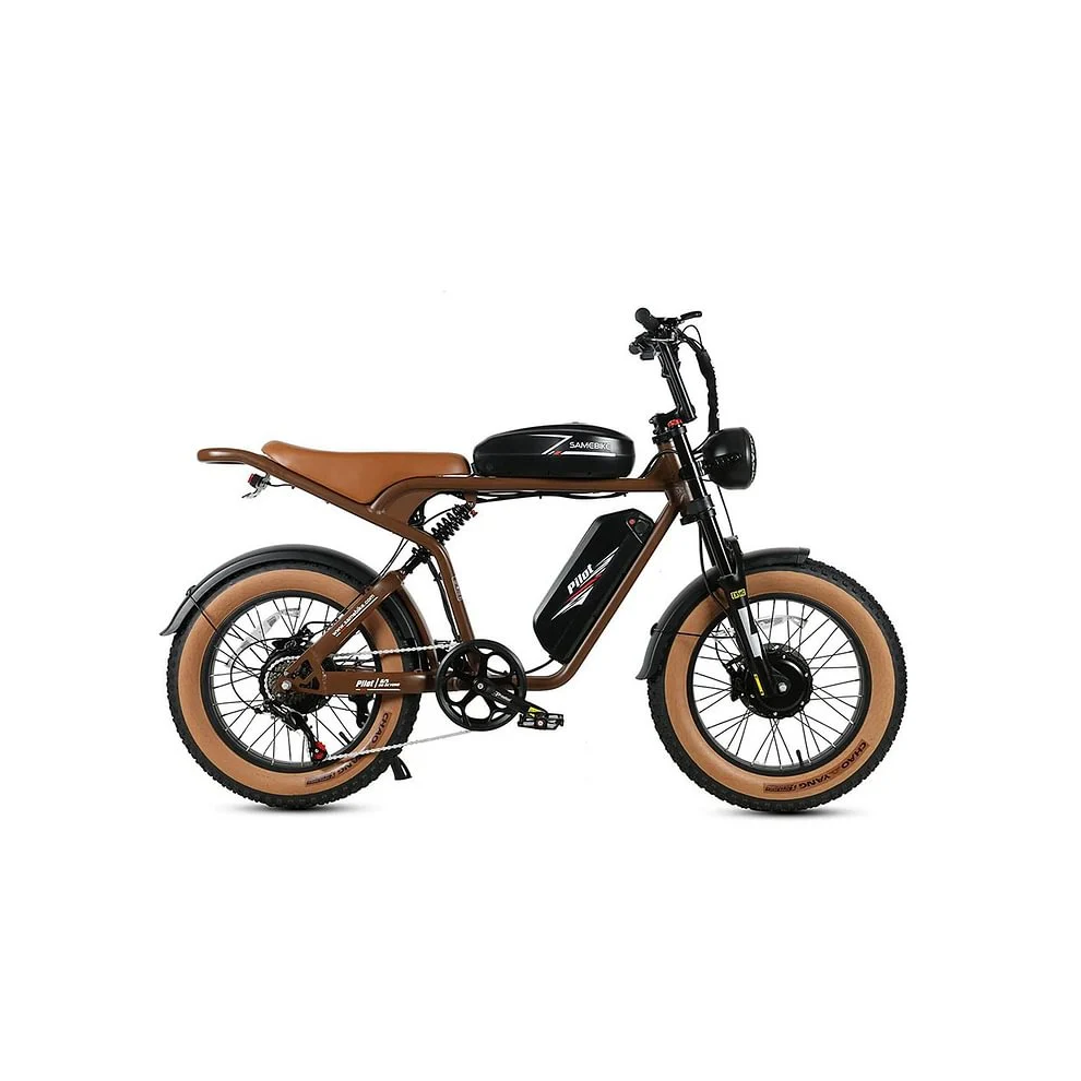 (Brown) SAMEBIKE M20-III, Electric Bike Bttery 48V 16AH+16AH,1000W+1000W Motorcycle Style Electric Bicycle