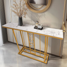 (White/Gold) Large Marble Effect Sintered Stone With Metal Frame Free Standing Console Table Hallway Entrance Furniture 120 cm Width