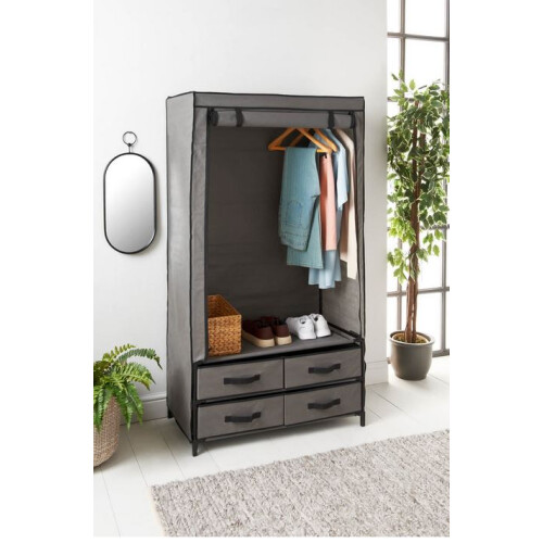 New Pocket Friendly Charcoal Color Spaceways Wardrobe With Drawers.