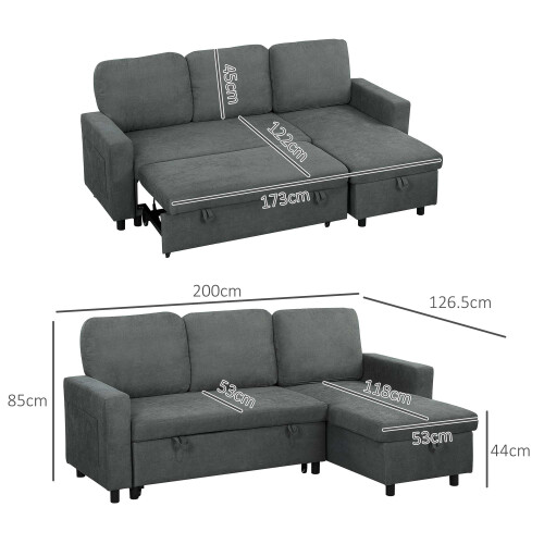 Homcom HOMCOM Pull Out Sofa Bed L Shape Corner Sofa w/ Reversible Chaise Dark Grey 1