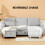Homcom HOMCOM Pull Out Sofa Bed L Shape Corner Sofa w/ Reversible Chaise Light Grey 5