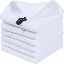 (White, 34*34cm) Waffle Cotton Kitchen Towels, 6 Pack, 34x34cm, with Hooks