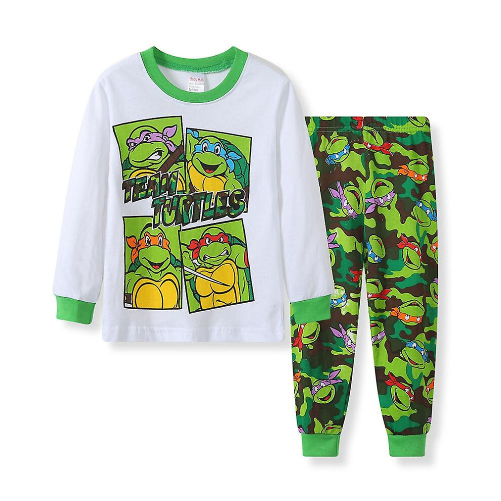 (A, 5 Years) Teenage Mutant Ninja Turtles Cartoon Printed Pajamas Pjs Set Sleepwear Kids Boys Long Sleeve Tops Pants Pyjamas Nightwear