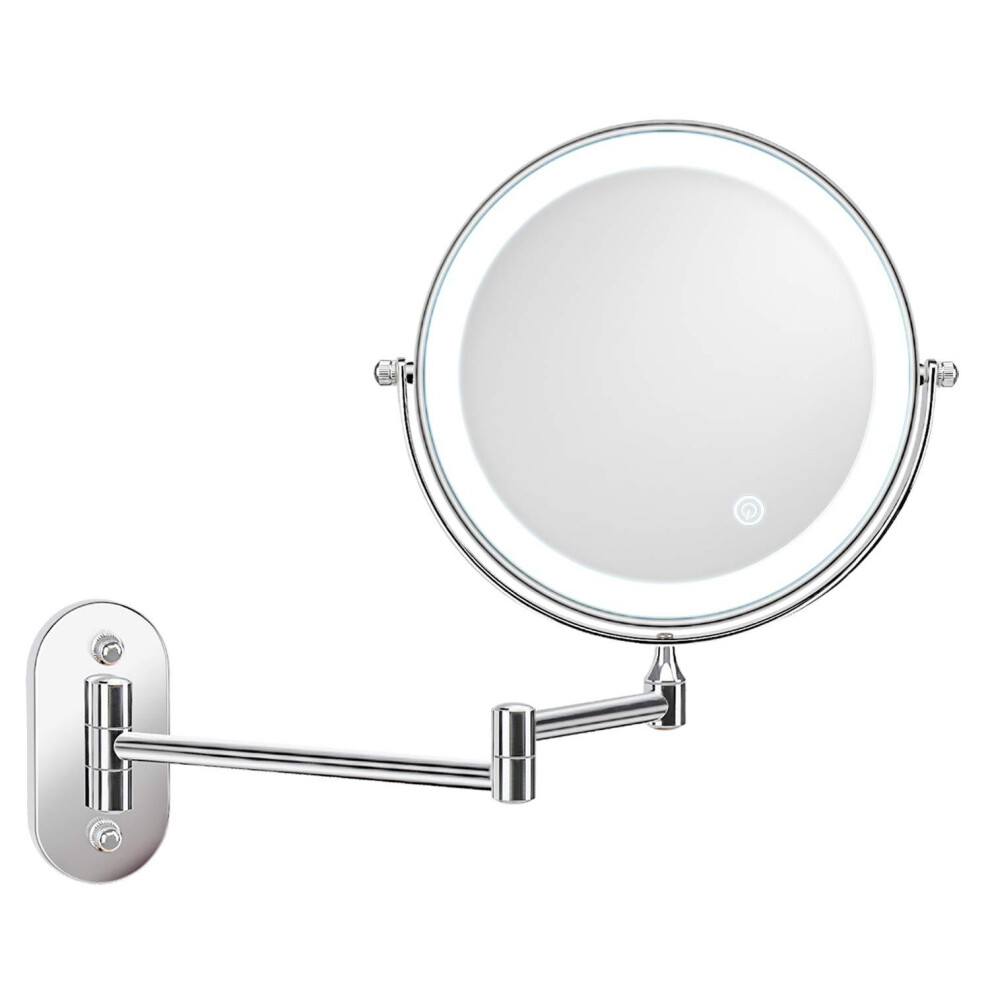 Wall Mounted Makeup Mirror, 10X Magnifying Double Sided LED Lighted Mirror, 360 Swivel Extendable Cosmetic Vanity