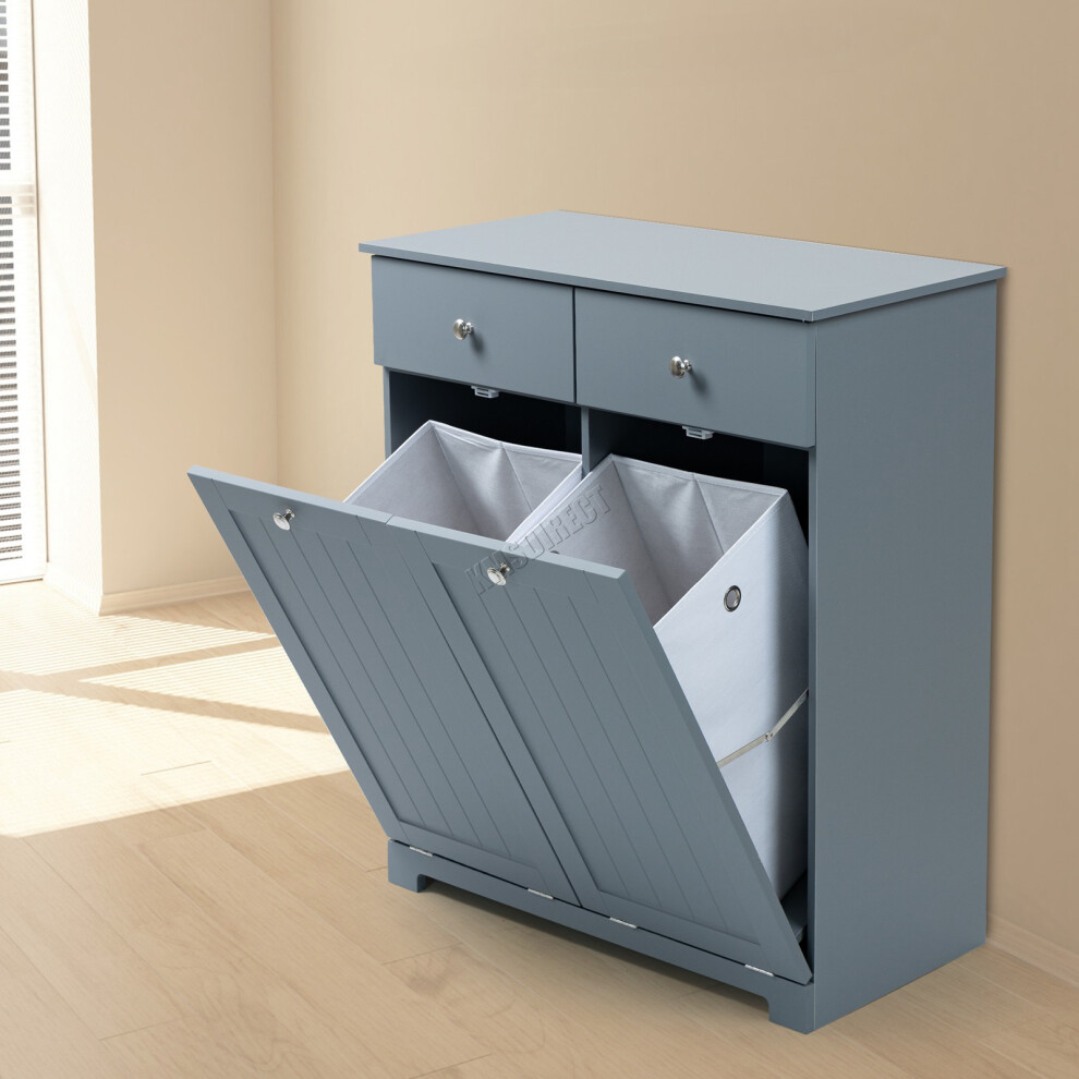 (Grey) WestWood Modern Bathroom Tilt-Out Laundry Cabinet With 2 Laundry Basket Drawers