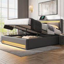 (150 x 200 cm) Upholstered Bed with USB Port and LED Lighting