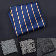 (Watermelon Red) Pocket Square Vintage Pattern Breathable Men Striped Paisley Handkerchief For Wedding