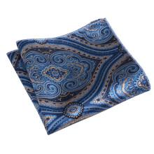 (Blue) Pocket Square Vintage Pattern Breathable Men Striped Paisley Handkerchief For Wedding