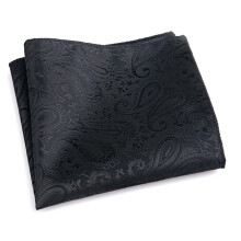 (Black) Pocket Square Vintage Pattern Breathable Men Striped Paisley Handkerchief For Wedding