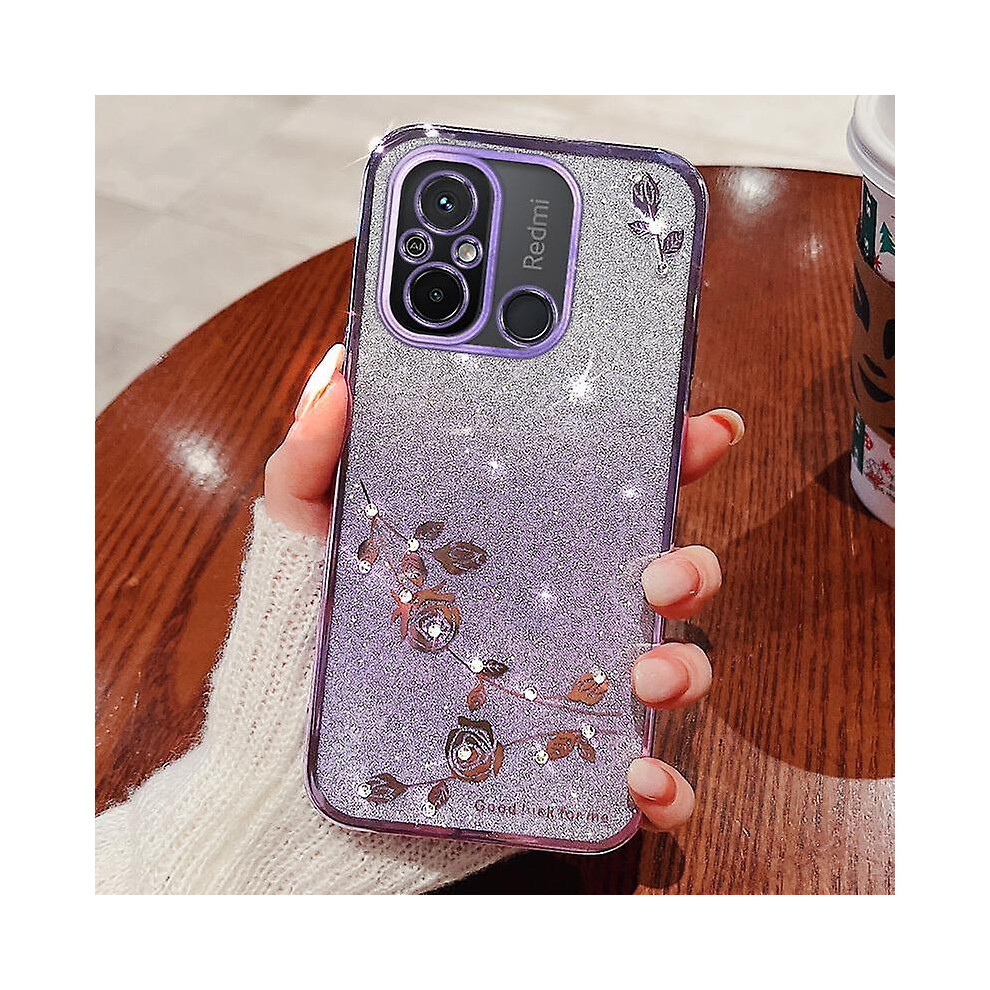 For Xiaomi Redmi 12C 4G/11A 4G/Poco C55 4G Phone Cover Flower Rhinestone Gradient Glitter Tpu Case 7305602207639