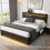 (135 x 190 cm) Upholstered Bed with LED Lighting, Storage Space 4