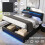 (135 x 190 cm) Upholstered Bed with LED Lighting, Storage Space 7