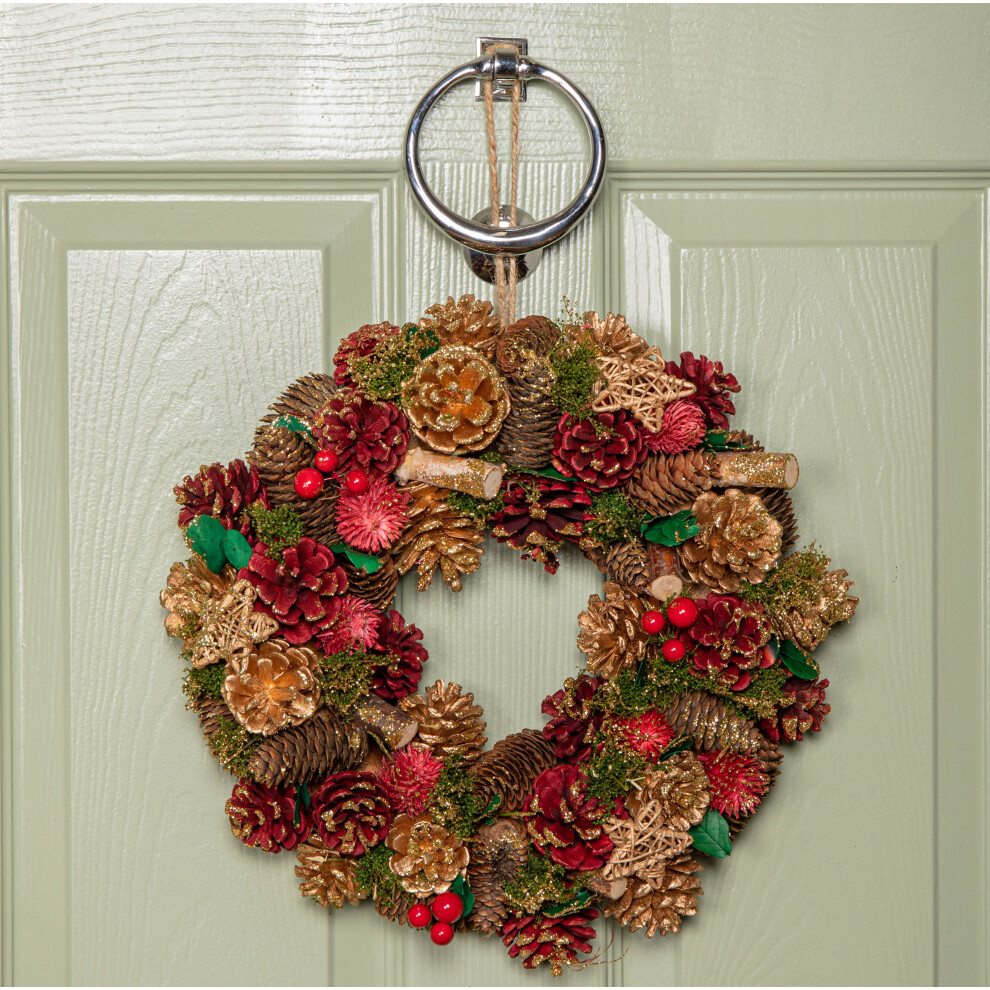 Smart Garden Products 36Cm Red Hanging Christmas Wreath With Red Berries And Pinecones