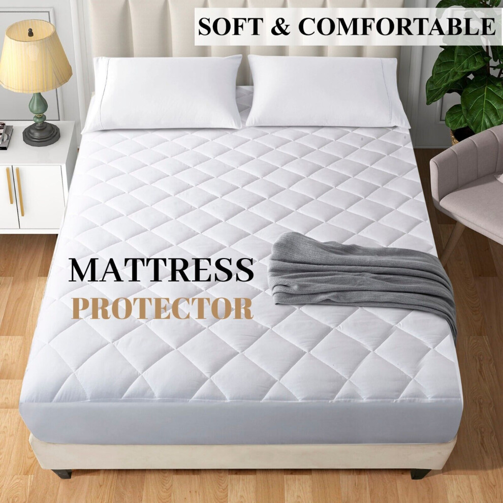 Quilted Mattress Protector Double Extra Deep Mattress Topper Double Bed Pad Comfortable and Machine Washable Double Matress Fitted Bed