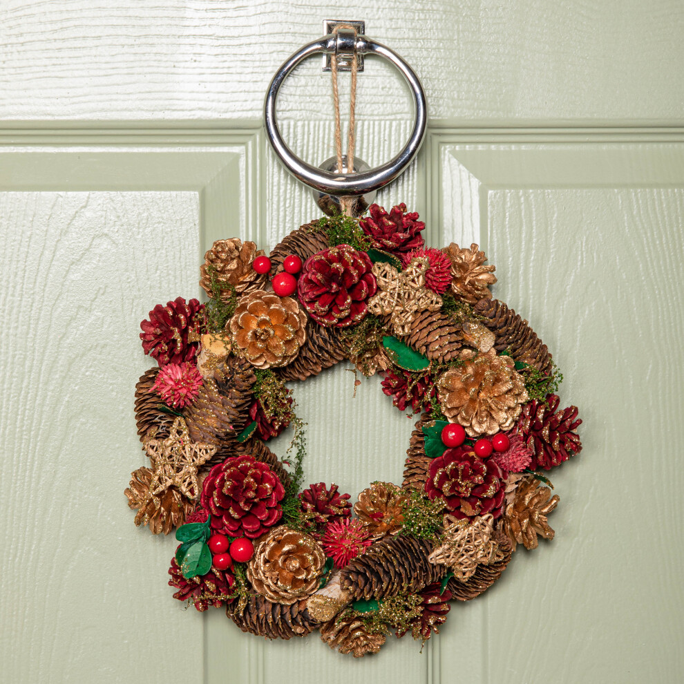 Samuel Alexander 30Cm Red Wreath With Berries And Pinecones - Image 5