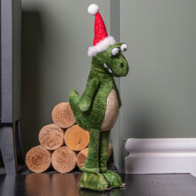 37cm Green Standing Christmas Dinosaur with Santa Hat
