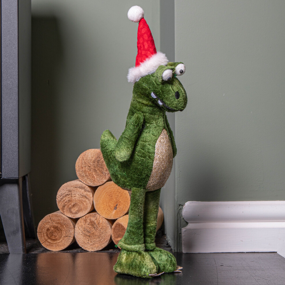 Smart Garden Products Standing Christmas Dinosaur With Santa Hat Green 37Cm