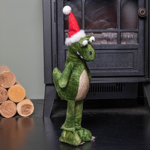 Smart Garden Products 37cm Green Standing Christmas Dinosaur with Santa Hat 2