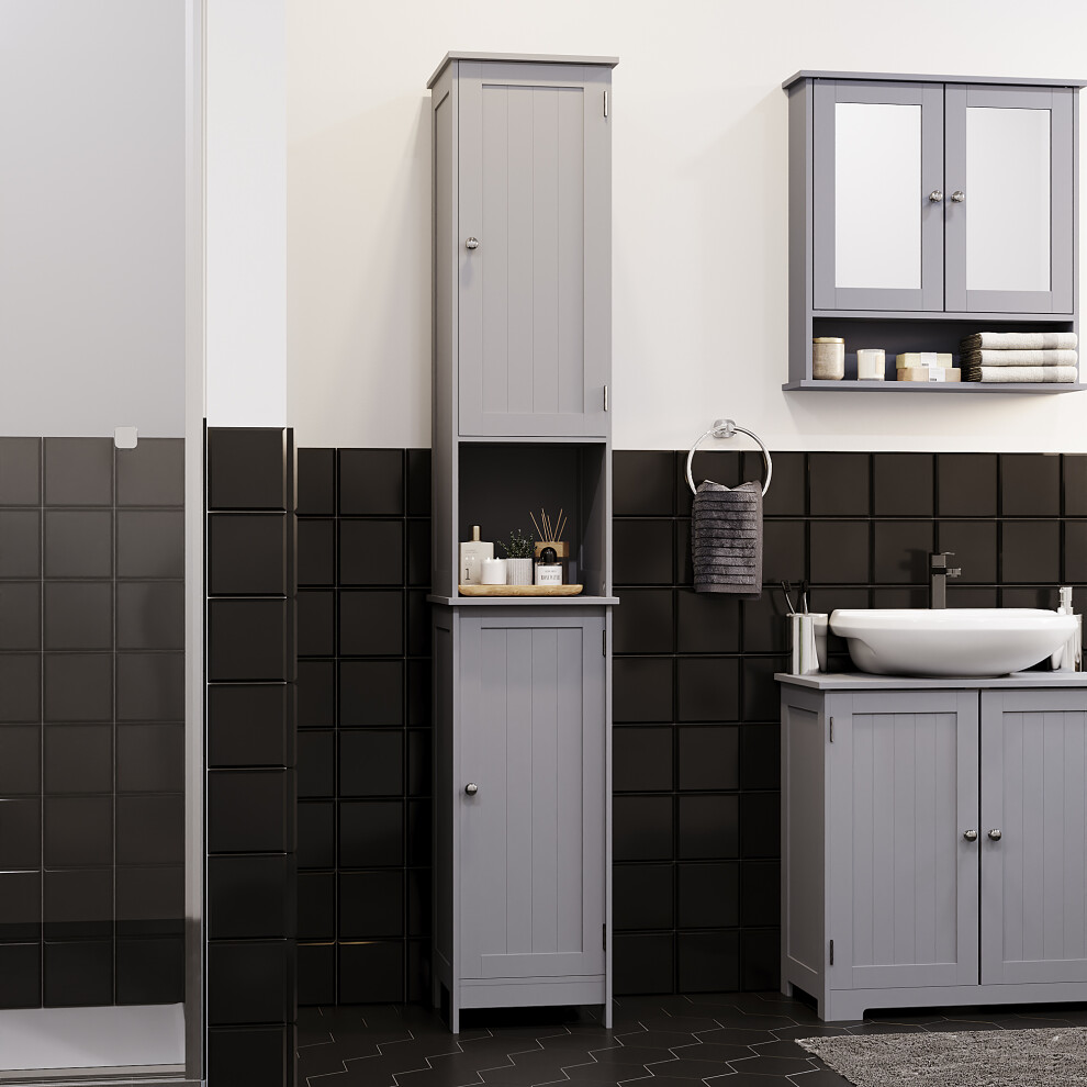 (Grey) Priano 2 Door Tall Cabinet Bathroom Storage Unit