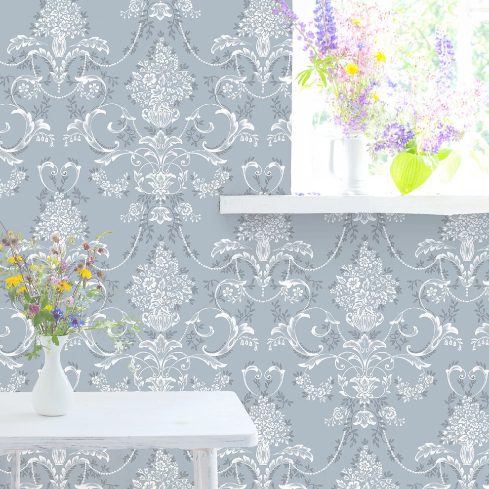 Rasch Wallpaper - Amelie Damask Wallpaper - Dusky Blue - Paper - Image 5