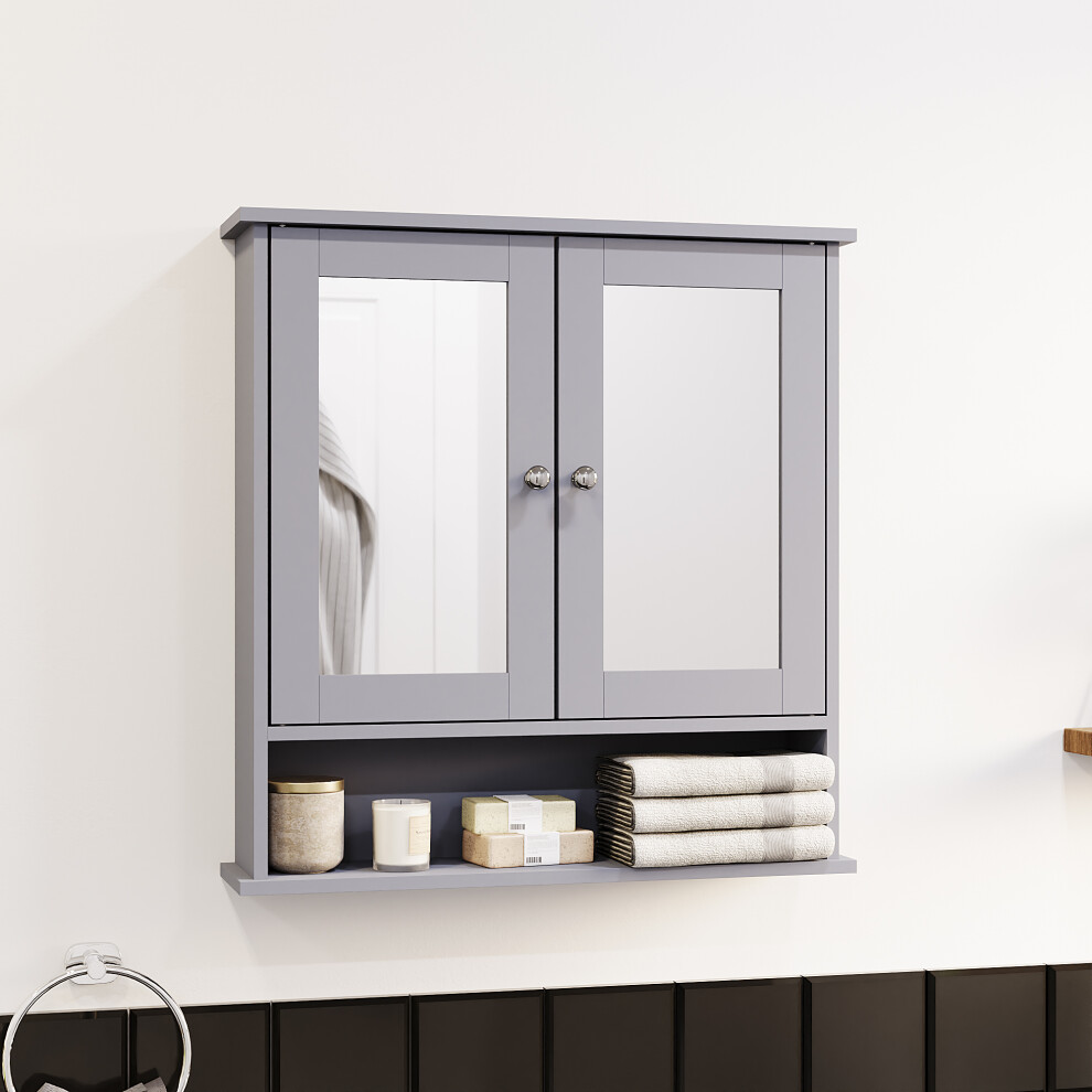 Priano 2 Door Wall Cabinet Mirror Shelf Bathroom Storage - Grey