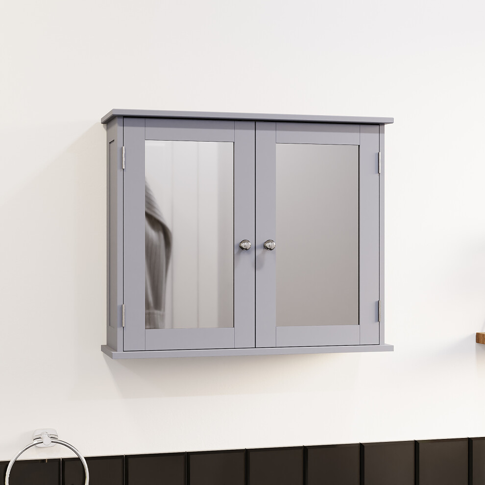 (Grey) Priano 2 Door Mirrored Wall Bathroom Cabinet